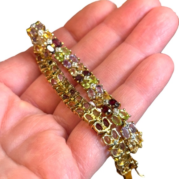 Multicolor Gemstone DBJ Sterling silver 925 gold plt Bracelet peridot garnet - Picture 4 of 7